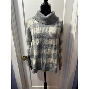 Olivia Sky Grey Plaid Turtleneck Sweater in XL